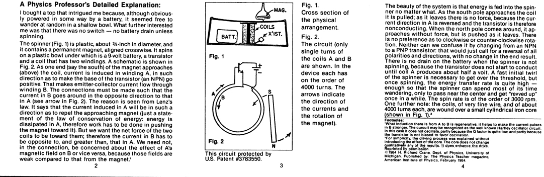 Explanation of mystery top with two figures of the device