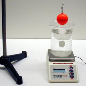 Place the beaker with water on the electronic balance and tare.  Dip the object into the water and the weight that registers on the balance is equal to the buoyant force.  Weight of the object in air divided by the buoyant force will give you the specific gravity.