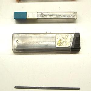 Pencil lines drawn onto paper, or pencil lead can be used as resistors and in particular used for studies of cross sections.  One set of leads in the box have one lead sanded so that its cross section is 1/2 of the other.  Pencil leads of different diameters may also be obtained for the same demonstration. 
