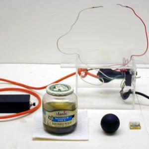 Insert the two elevated copper wires into the ends of a pickle. THEN PLUG IN THE UNIT !!! Turn the On/Off switch to the On position. The 40 or 50 watt bulb will come on. This light acts not only as the indicator that the circuit is armed, but also as a current shunt and current spike protector. When ready HOLD DOWN the button on the hand switch. Depending on the size of the pickle, after about 10 seconds the pickle will start to emit steam and then will start to glow quite spectacularly. 