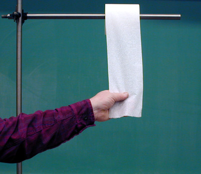 person holding tissue paper roll on a stand