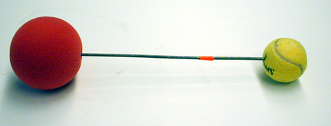 binary apparatus-foam ball connected with a rod to a tennis ball