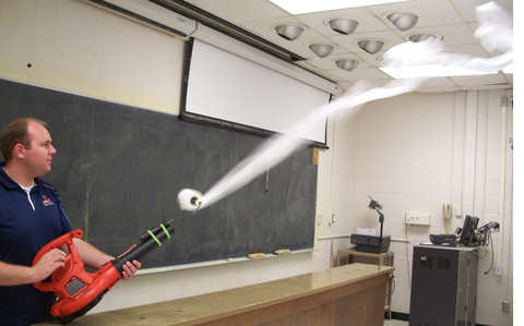 Leaf Blower with a roll of toilet paper 