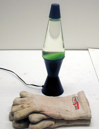 Lava lamp and gloves