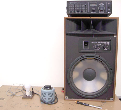 Electromagnetic Pickup, Amplifier, Speaker, Variac with switch, and light bulb