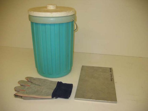Dry ice, metal plate, and gloves