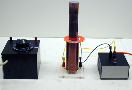 Electromagnet Coil, Iron Cores, Variac, Pulse Switch, and Rings