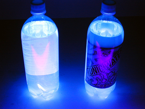 2 Soda Bottles with Glow in the Dark Water